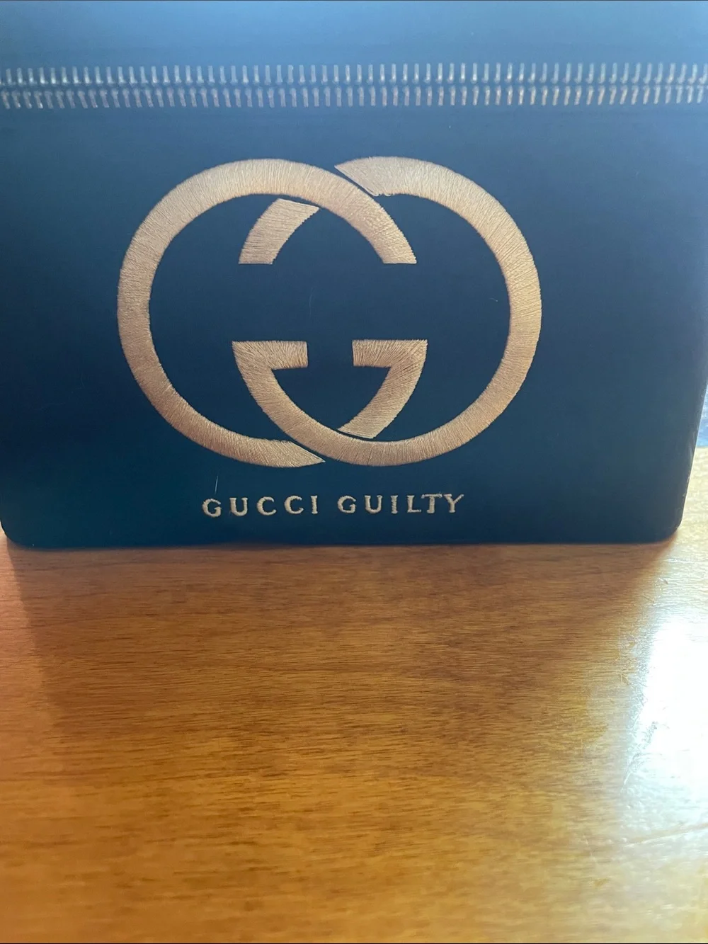 Gucci Black Cosmetic Case with Gold Logo and Zipper